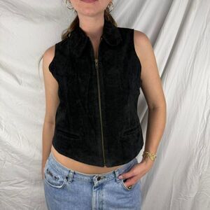 Vintage Hunt Club Black Suede Leather Vest with Zipper and Pockets